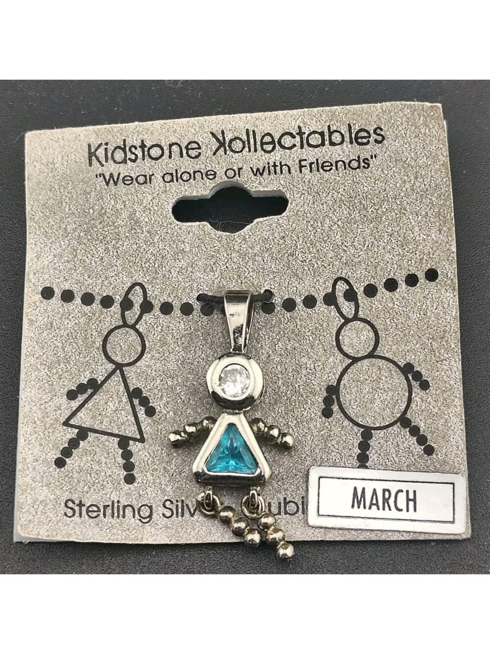 Vintage Kidstone Kollectables 925 Silver March Birthstone Girl Charm Pendant